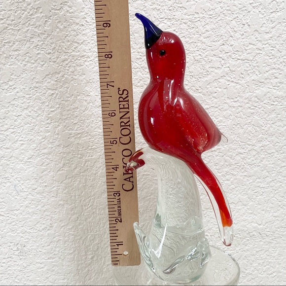 Vintage 9” Red Cardinal Bird on a Clear Branch Murano Style Art Glass Decor - Picture 7 of 13